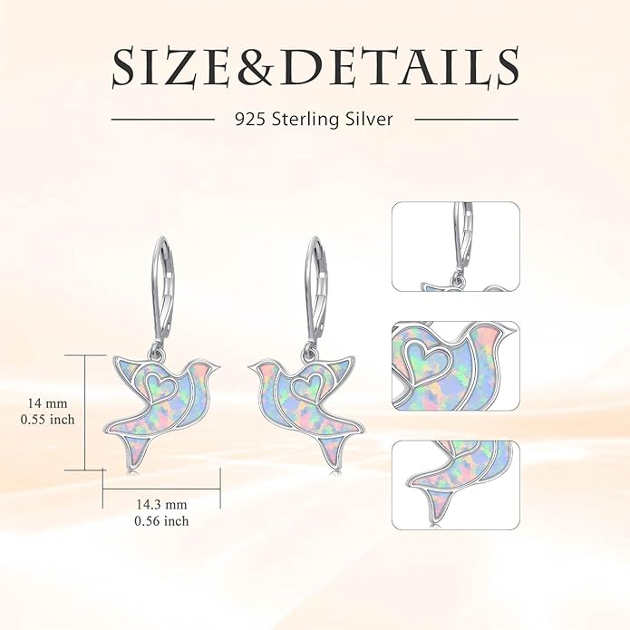 Phoenix/Dragonfly/Hummingbird/Butterfly/Dove Earrings 925 Sterling Silver Opal Animal Dangle Earrings Opal Jewelry Christmas Gifts for Women