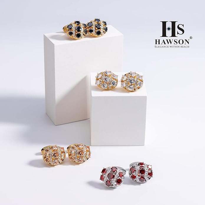 HAWSON Cufflinks for Men, Gold Diamond Crystal Cufflinks for Groom Husband Personalized Gifts, Mens Formal Wedding Business Cufflinks, Luxurious Gorgeous Cuff Links French Shirt Accessories