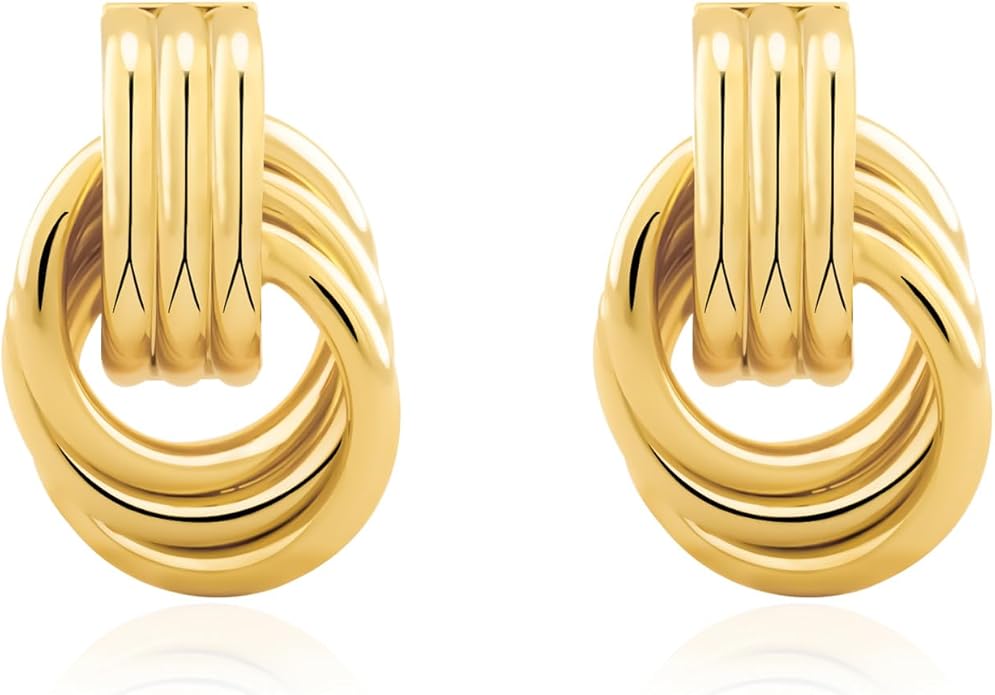 NIXMAX Chunky Small Knot Earrings Gold Silver Geometric Earrings for Women Dainty Gold and Silver Plated Dangle Drop Earrings Hypoallergenic and Lightweight Fashion Trendy Jewelry Gifts
