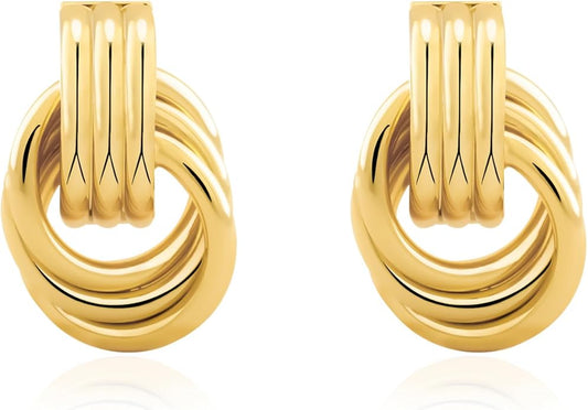 NIXMAX Chunky Small Knot Earrings Gold Silver Geometric Earrings for Women Dainty Gold and Silver Plated Dangle Drop Earrings Hypoallergenic and Lightweight Fashion Trendy Jewelry Gifts