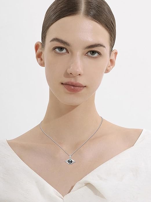 KANNSOAR Tahitian Black Pearl Pendant Necklace AAAA 18K White Gold Plated 925 Sterling Silver Black Pearl Jewelry Gift for Women Mother Wife Her for Anniversary Christmas Birthday