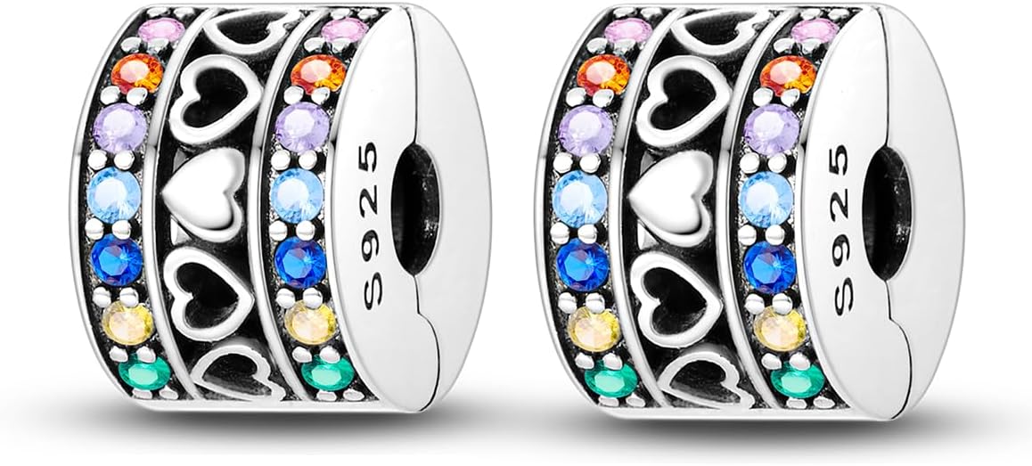 Parmuz Clip Spacer Charm for Bracelet 925 Sterling Silver Pave Cubic Zirconia Lock Stopper Bead Star Moon Evil Eye Jewelry Charm for Woman
