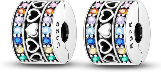 Parmuz Clip Spacer Charm for Bracelet 925 Sterling Silver Pave Cubic Zirconia Lock Stopper Bead Star Moon Evil Eye Jewelry Charm for Woman