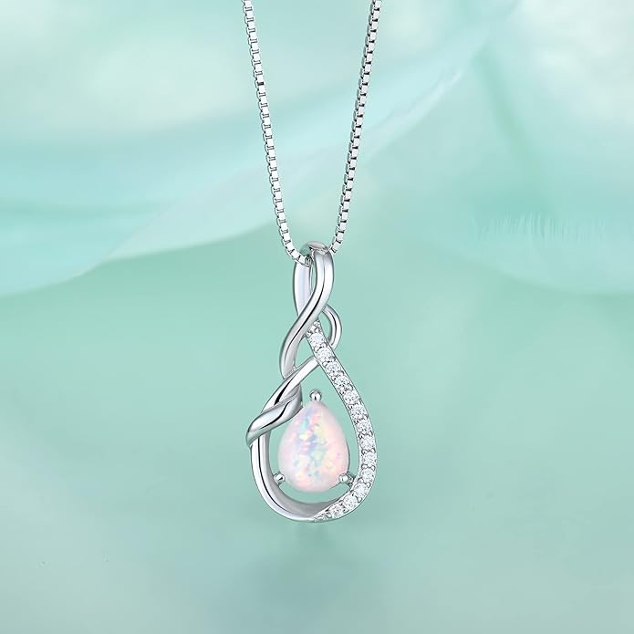 STARCHENIE 925 Sterling Silver Necklace Dangle Earrings for Women Infinity Twisted Teardrop Pendant Created Opal Jewelry Set