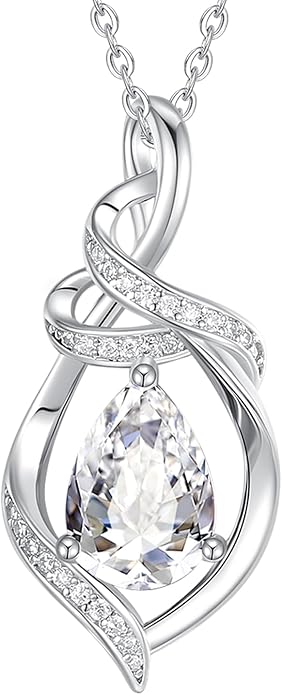 FANCIME Teardrop Gemstone Necklace for Women S925 Sterling Silver Elegant Ribbon Pendent Birthday Gifts for Her, 16"+2" Inches