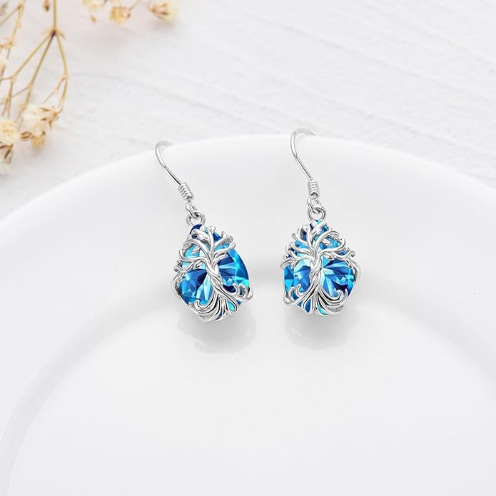 TOUPOP Tree of Life Earrings 925 Sterling Silver Family Tree Dangle Drop Earrings Crystal Jewelry Birthday Christmas Gifts for Women Her