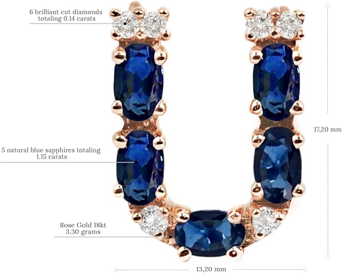 Albert Hern Blue Sapphire Initial Necklace With Diamonds & 18K Gold Chain | Irresistible Letter Pendants Jewelry | Perfect Valentine’s Day, Anniversary & Birthday Gift