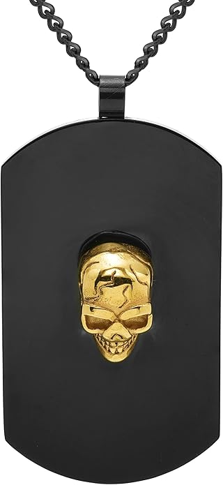 Boston Bay Men’s Black Dog Tag Necklace, 316L Stainless Steel Pendant with 24 Inch Fine Cuban Curb Link Chain