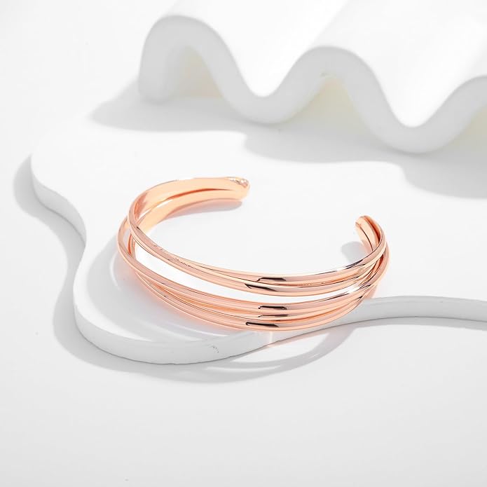 Gold Cuff Bracelet for Women Chunky Multi-layer Cross Wire Open Bracelet Hollow Wide Cuff Bracelets Adjustable Gold Open Cuff Bangle Bracelet
