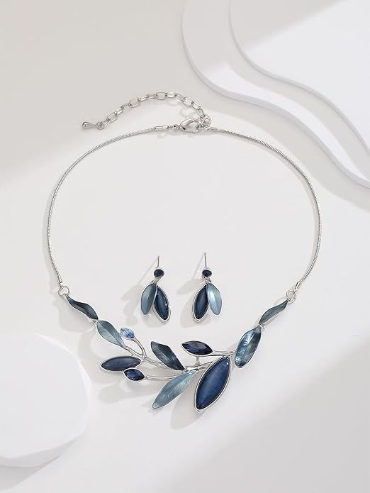 Vintage Chunky Statement Jewelry Set Retro Leaf Floral Geometric Bohemian Boho Bib Necklace Earring Set Fashion Costume Jewelry for Women Girls Wedding Party Prom Unique Gift