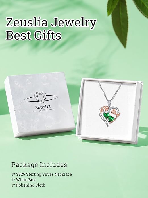 Zeuslia Double Birthstone Necklace Gifts for Wife - 925 Sterling Silver Sunflower/Rose/Crown Cross/Compass/Heart Pendant I Love You Necklace, Anniversary Birthday Gifts for Wife Girlfriend Mom Her