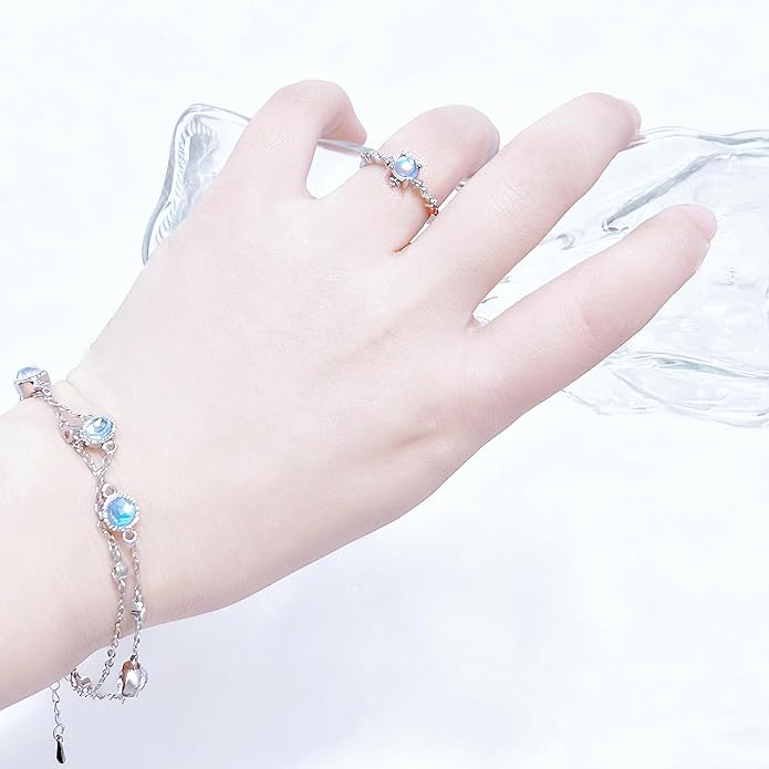 Moonstone Bracelets Round Moonstone Adjustable Ring Jewellery for Women Girlfriend Mom