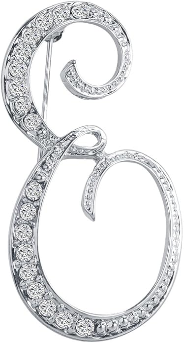 LiaSun A-Z 26 Letters Pins Brooches Silver Plated Metal Broaches Pins-Clear Crystal Initial Breastpin