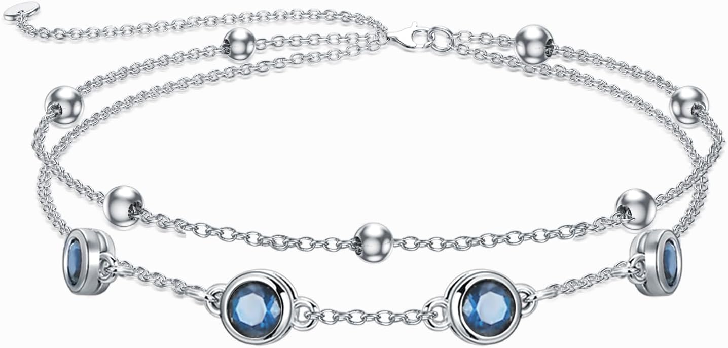 Dorunmo 925 Sterling Silver Birthstone Anklet Bracelets for Women Birthday Mother's Day Jewelry Gifts for Wife Girlfriend Mother Her