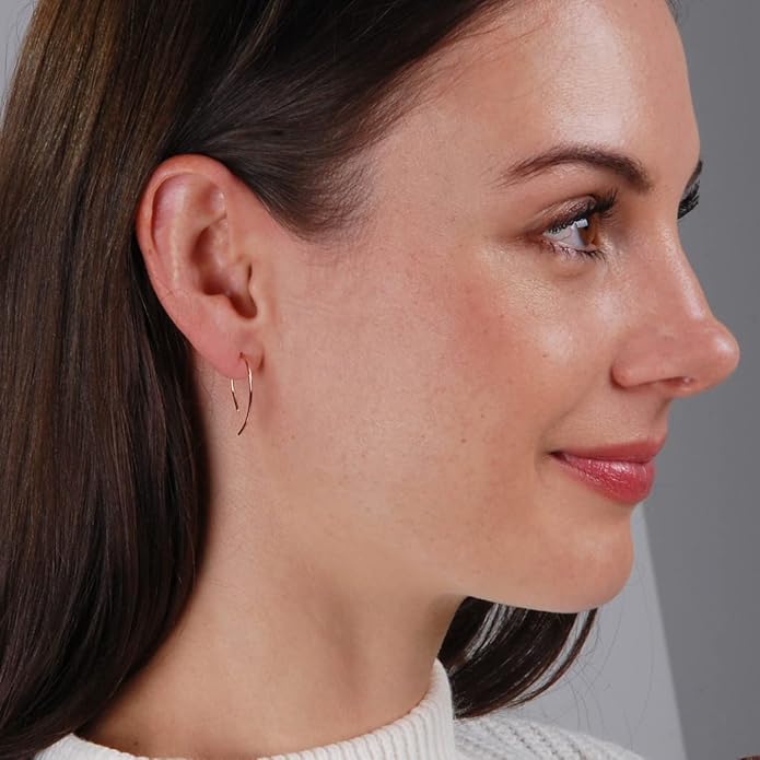 Upside Down Hoop Earrings - Hypoallergenic Lightweight Wire Needle Drop Dangle Threader Hoops for Women, Safe for Sensitive Ears - Plated in 925 Sterling Silver or 18k Gold