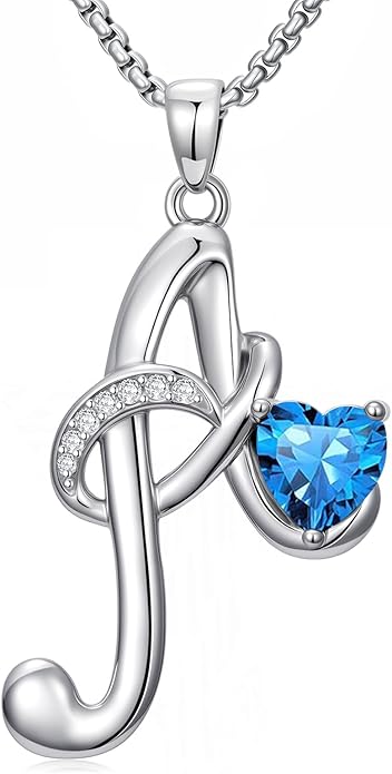 Christmas Gifts for Women Alphabet A to Z Initial Birthstone Pendant Necklaces for Women - 18k White Gold Plated Personalized Name Jewelry Valentine Mothers Day Birthday Gifts for Women Her Girlfriend