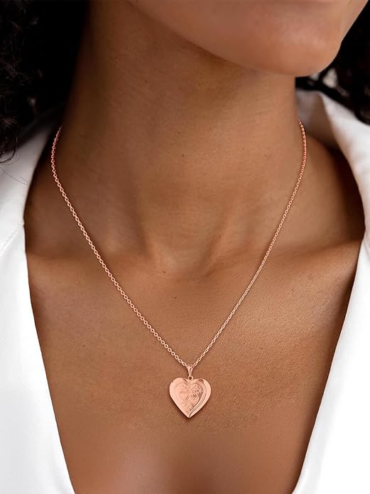 U7 Women Locket Necklace Platinum 14K Gold Photo Lockets that Hold Picture,Chain 20 Inch Personalized Gift Custom Love Heart Image Necklaces