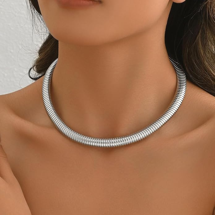 Chunky Gold Choker Necklaces for Women Non Tarnish Silver Statement Necklace for Women Chunky Necklace Open Round Gold Collar Necklace Trendy Jewelry