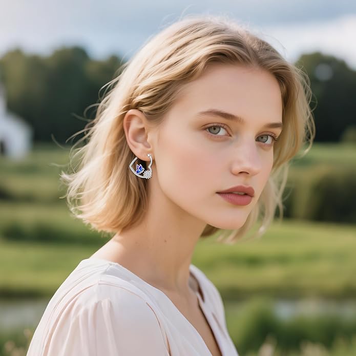 YFN Animal Earrings Sterling Silver Animal Heart Hoop Dangle Earrings Cute Jewelry Gifts for Women