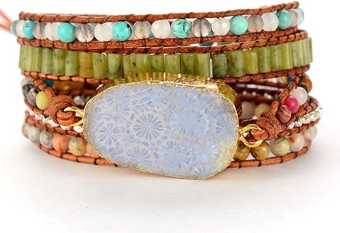 ZOSOJONA Boho Handmade Natural Stone Wrap Bracelets Turquoises Crystal Beads Bracelet Jewelry
