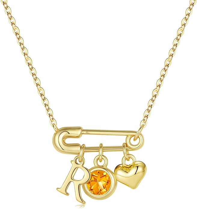 MONOOC Christmas Gifts for Women Girls - 14K-Gold-Plated Dainty Paperclip Heart Initial Necklace Birthstone Necklace Jewelry Birthday Gifts for Women Her Mom Friend Wife Sister