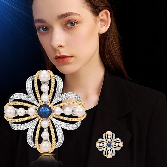 Flower Brooch Pin - Rhinestone Flower Pin 18k Gold Plated - Thanksgiving Day, Birthday, Wedding Gifts for Mom, Wife