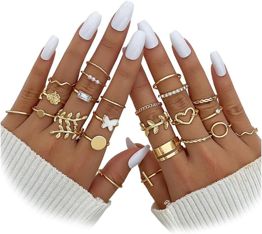 IFKM Gold Knuckle Rings Set For Women Vintage Stackable Joint Finger Midi Rings Dainty Cubic Zirconia Crystal Simple Twist Hollow Cute Rings Pack Jewelry Gift