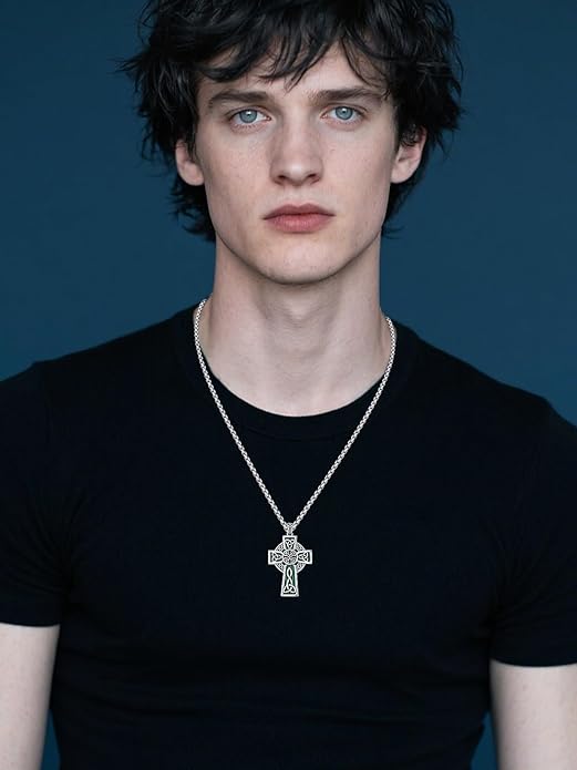 Midir&Etain Celtic Cross Necklace 925 Sterling Silver Cross Pendant Necklace Celtic Viking Irish Jewelry Religious Protective Gift for Men Women