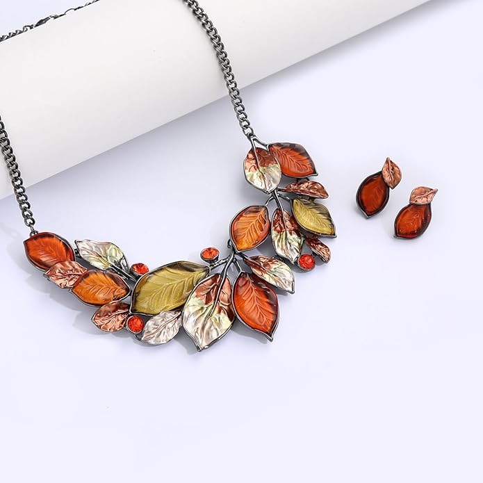 Vintage Chunky Statement Jewelry Set Retro Leaf Floral Geometric Bohemian Boho Bib Necklace Earring Set Fashion Costume Jewelry for Women Girls Wedding Party Prom Unique Gift
