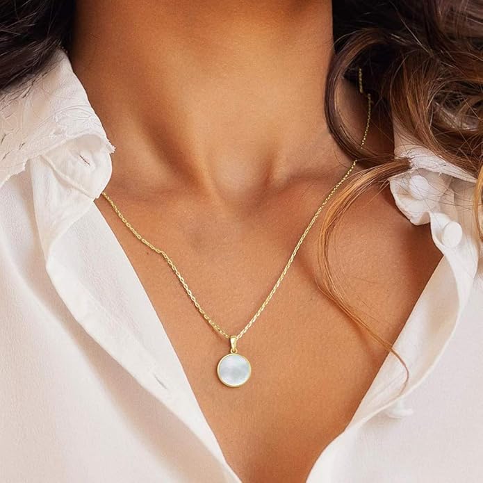 AGVANA Valentines Day Gifts 14K Solid Real Gold Coin Necklace Bracelet for Women Mother of Pearl/Abalone/Turquoise/Black Onyx/Opal Fine Jewelry Anniversary Birthday Gifts for Women Mom Wife Her