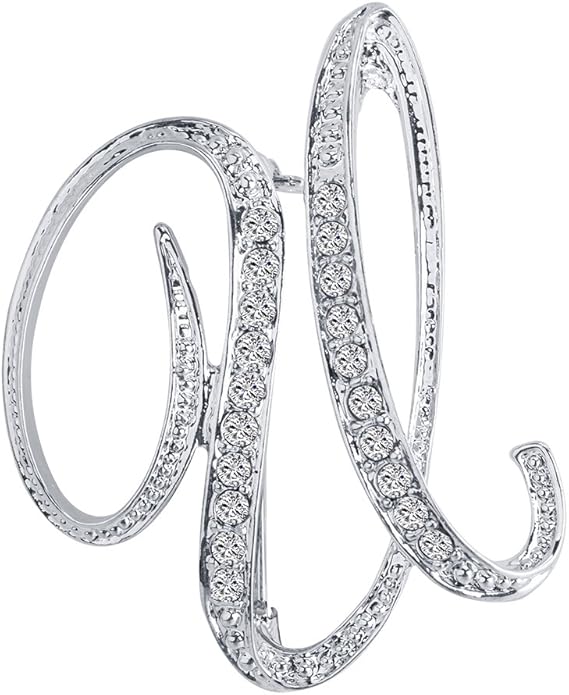 LiaSun A-Z 26 Letters Pins Brooches Silver Plated Metal Broaches Pins-Clear Crystal Initial Breastpin