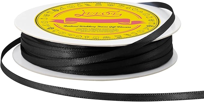 LEEQE Double Face Black Satin Thin Ribbon 1/8 inch X 50 Yards Polyester Black Ribbon for Gift Wrapping Very Suitable for Weddings Party Hair Bow Invitation Decorations and More