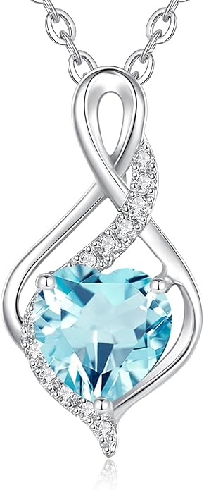 FANCIME 14K Solid White Gold Infinity Heart Birthstone Necklace for Women with Diamond Pendant Birthday Gifts for Mom Women Sterling Silver Chain 16" + 2" Extender
