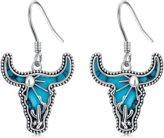Western Earrings for Women 925 Sterling Silver Turquoise Western Country Dangle Drop Earrings Country Jewelry Gifts for Cowgirl Cowboy