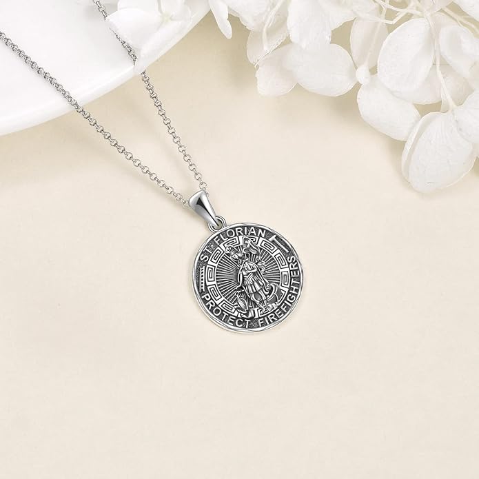 YFN Patron Saint Necklace Sterling Silver Amulet Medal Pendant Religious Protector Jewelry Gifts for Women Men