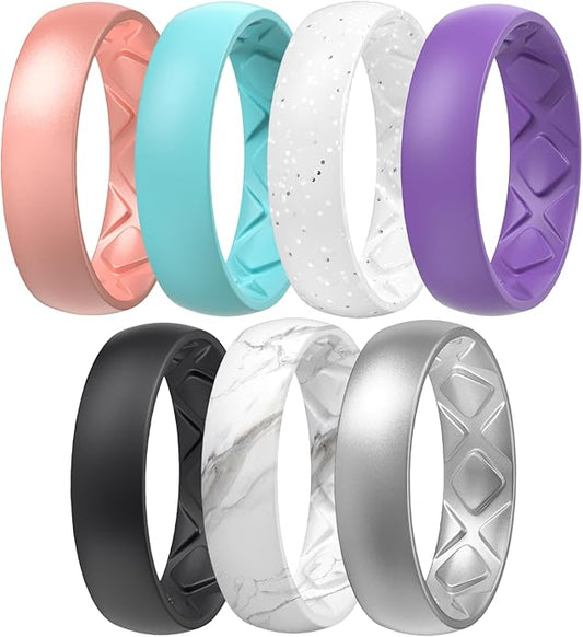 Egnaro Women's Bridal Rings Sets, 6mm Wide, 2mm Thick, Silicone Wedding Rubber Band with Half Size, Inner Arc Ergonomic Breathable Design