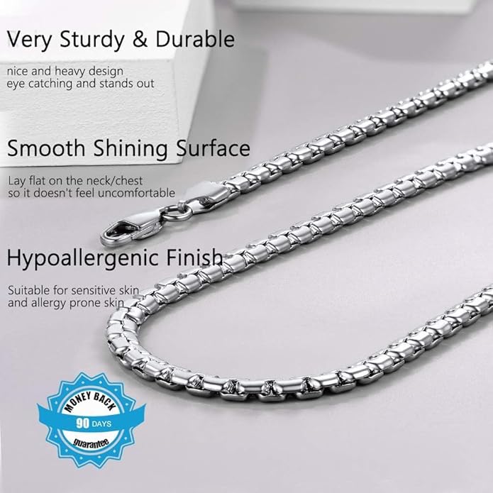 PROSTEEL Stylish Stainless Steel Round Link Chain Necklace for Men, 2mm/4mm/6mm/8mm. Silver/Gold/Black Tone, Hypoallergenic Jewelry, 14"-30", Come with Box