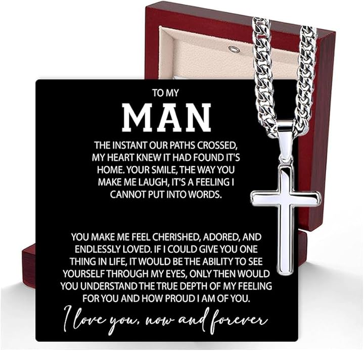 VIRAGIL To My Man Necklace Chain for Men, Silver Stainless Steel Chain Jewelry, Romantic Gift from Partner for Birthday Valentine or Everyday Wear with Meaning
