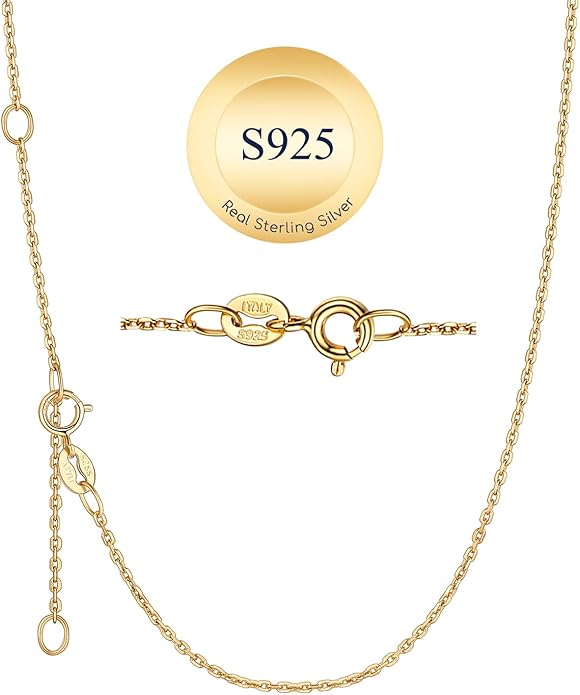 Suplight 925 Sterling Silver Necklace Chain for Women-1.1&1.5mm Chain Necklace 22k Gold Plated/Silver Necklaces for Women Thin & Sturdy-Adjustable Length-Italian Quality 16-24 Inch