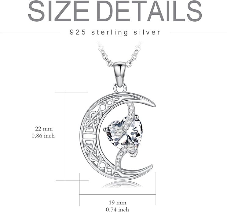 TOUPOP Moon and Star Birthstone Necklace for Women 925 Sterling Silver Celtic Moon Jewelry Birthday Christmas Gifts for Her Girlfriend