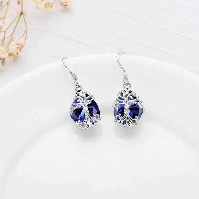 TOUPOP Tree of Life Earrings 925 Sterling Silver Family Tree Dangle Drop Earrings Crystal Jewelry Birthday Christmas Gifts for Women Her