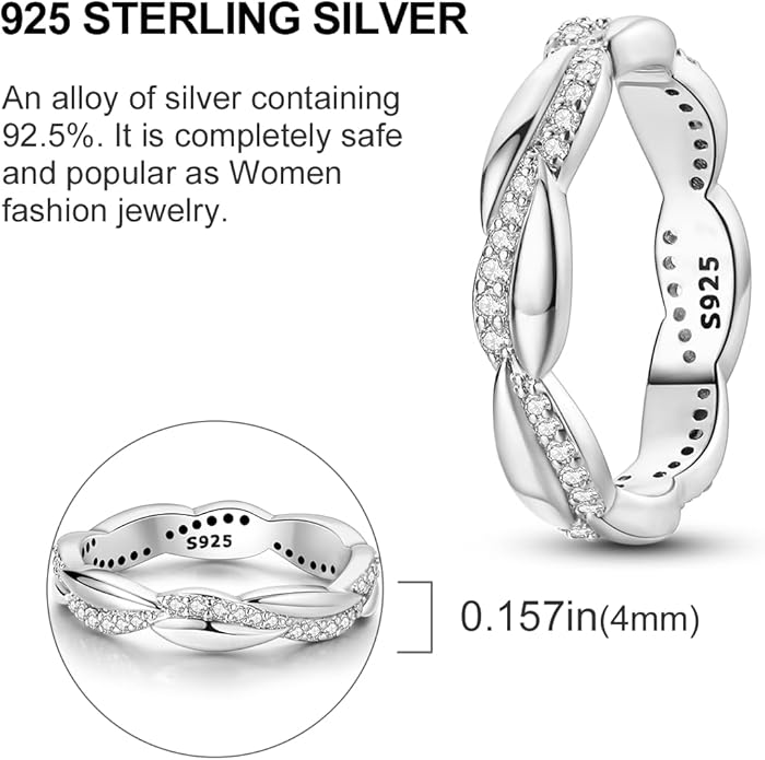 NARMO 925 Sterling Silver Rings for Women Evil Eyes Rings Entwined Line Cubic Zirconia Rings Simple Stackable Finger Rings Engagement Ring Personality Rings Size 6-9
