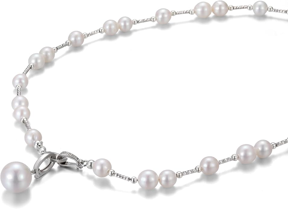 JOLI Real Pearl Necklace for Women with AAA+ Quality Round White Freshwater Genuine Cultured Pearls S925 Sterling Silver Adjustable Design Handmade Pearl Gifts
