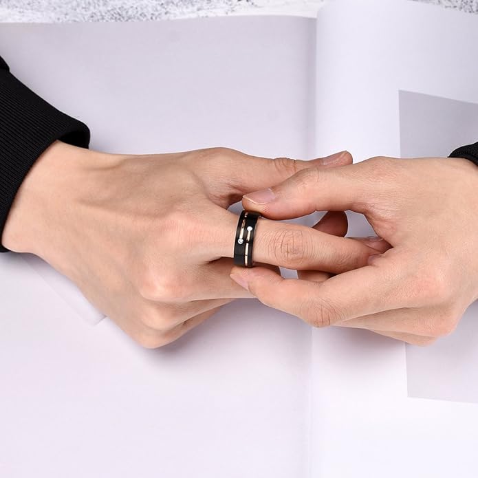 King Will Mens Tungsten Wedding Band with Cubic Zircon Inlay 7mm/8mm Flat Cut Comfort Fit Engagement Rings