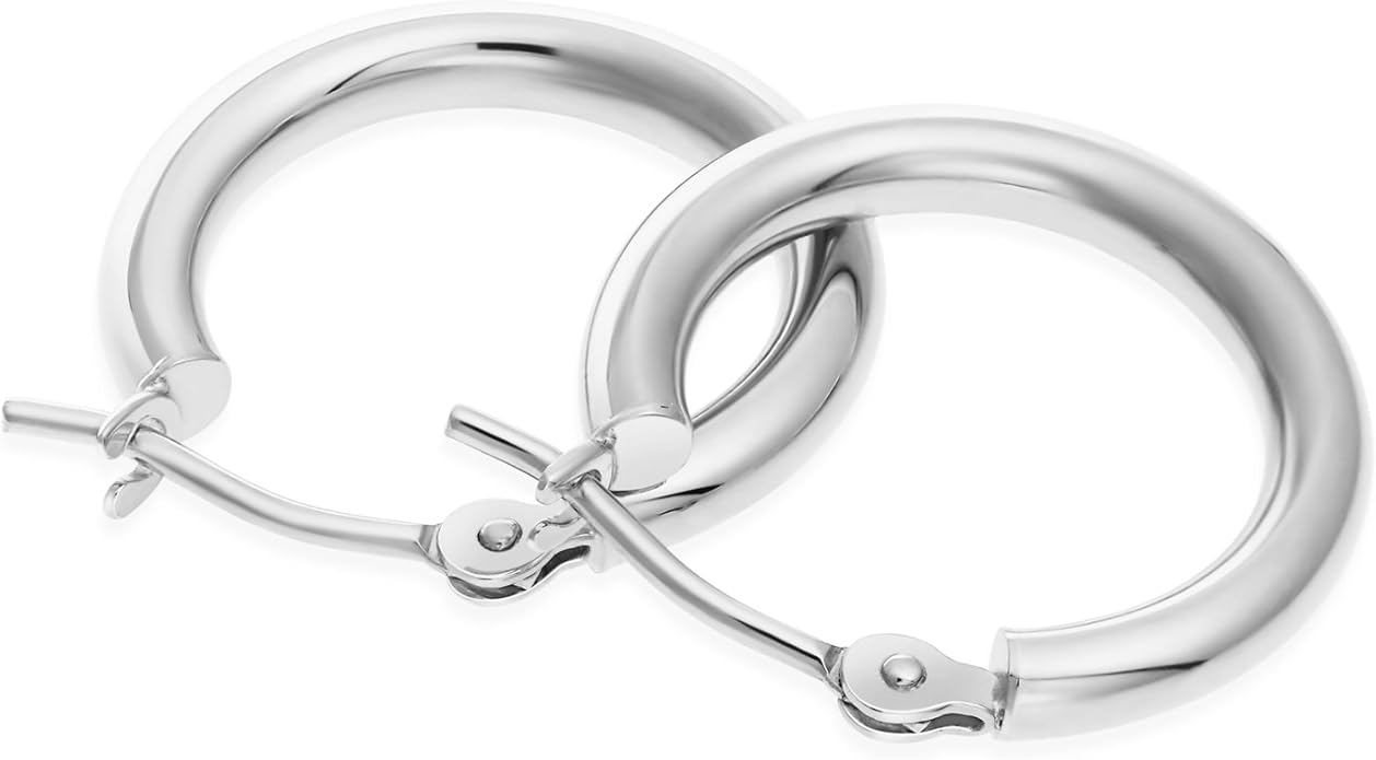 14k White Gold Polished Real Gold Hoop Earrings, Plain Round Gold Hoops, White Gold Hoop Earrings