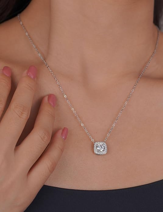 IMOLOVE Moissanite Solitaire Pendant Necklaces for Women Sterling Silver with 18K White Gold Plated 1-3 Carat D Color VVS1 Clarity Mossanite Jewelry for Women