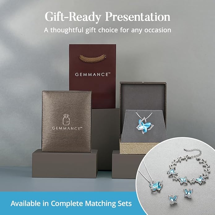 Gift Butterfly Birthstone Crystal Necklace, Silver Tone with 18”+2” Chain, Necklace for Mother’s Day Anniversary Birthday Gifts for Women and Daughter