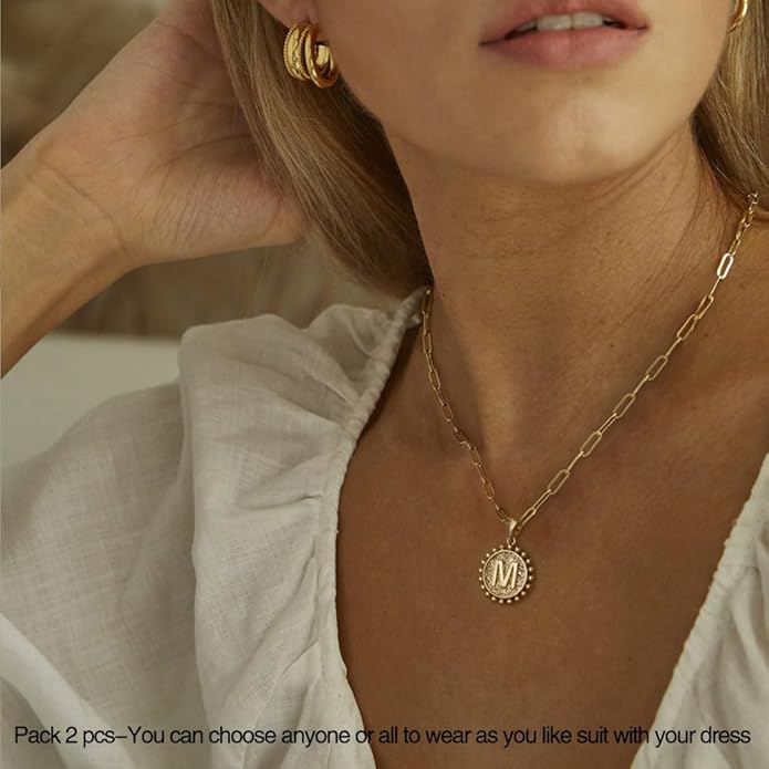 Ursteel Layered Initial Necklaces for Women, 14K-Gold-Plated Dainty Layering Paperclip Chain Necklaces for Women Jewelry