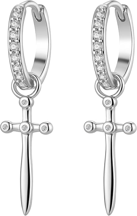 Dagger Hoop Cuff Earrings Cubic Zirconia Hypoallergenic Cartilage Earrings Huggie Ear Piercing Sword Small Dangle Drop for Women & Men BFF Stylish Jewelry