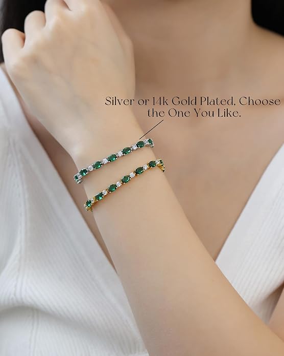 FANCIME 14K Gold Plated Birthstone Bracelets 4mm Sterling Silver Tennis Bracelets Gold Bracelets Birthday Jewelry Gifts for Women 7"